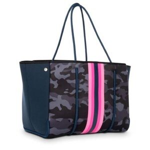 Dallas Hill Blue/Black Camo Neoprene Tote W/ Pink Trim 12” x 10” x 14”